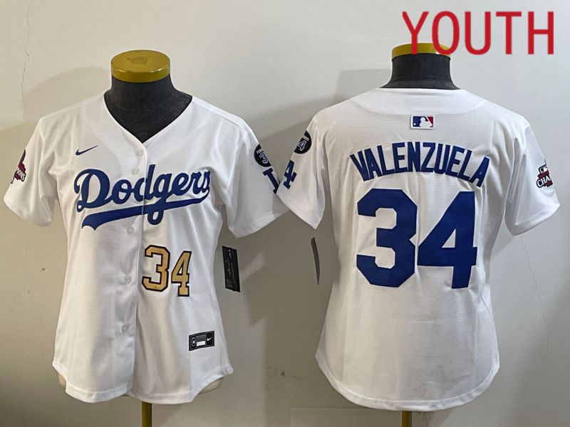 Youth Los Angeles Dodgers 34 Valenzuela White Game 2024 Nike MLB Jersey style 12093